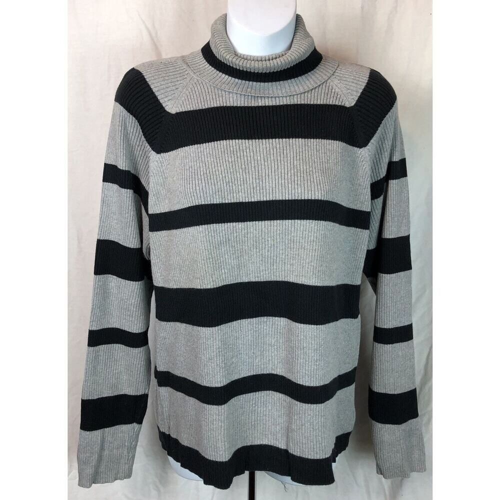 Marsh Landing Turtleneck Sweater M Gray/blk Stripe LongSleeve Cotton Minimalist